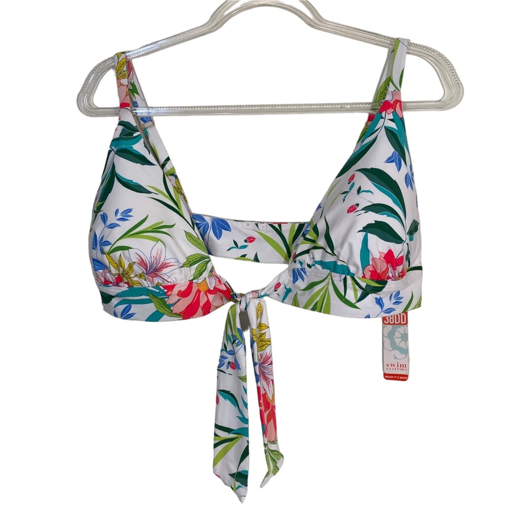Swim Systems floral print front tie bikini top size 38DD